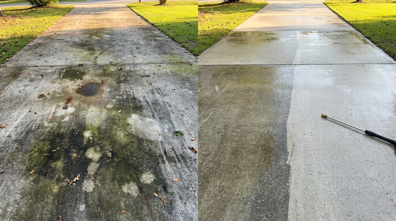 Driveway after pressure washing